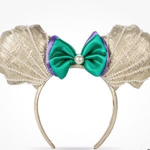 Disney Gold Shell Headband with Green and Purple Bow